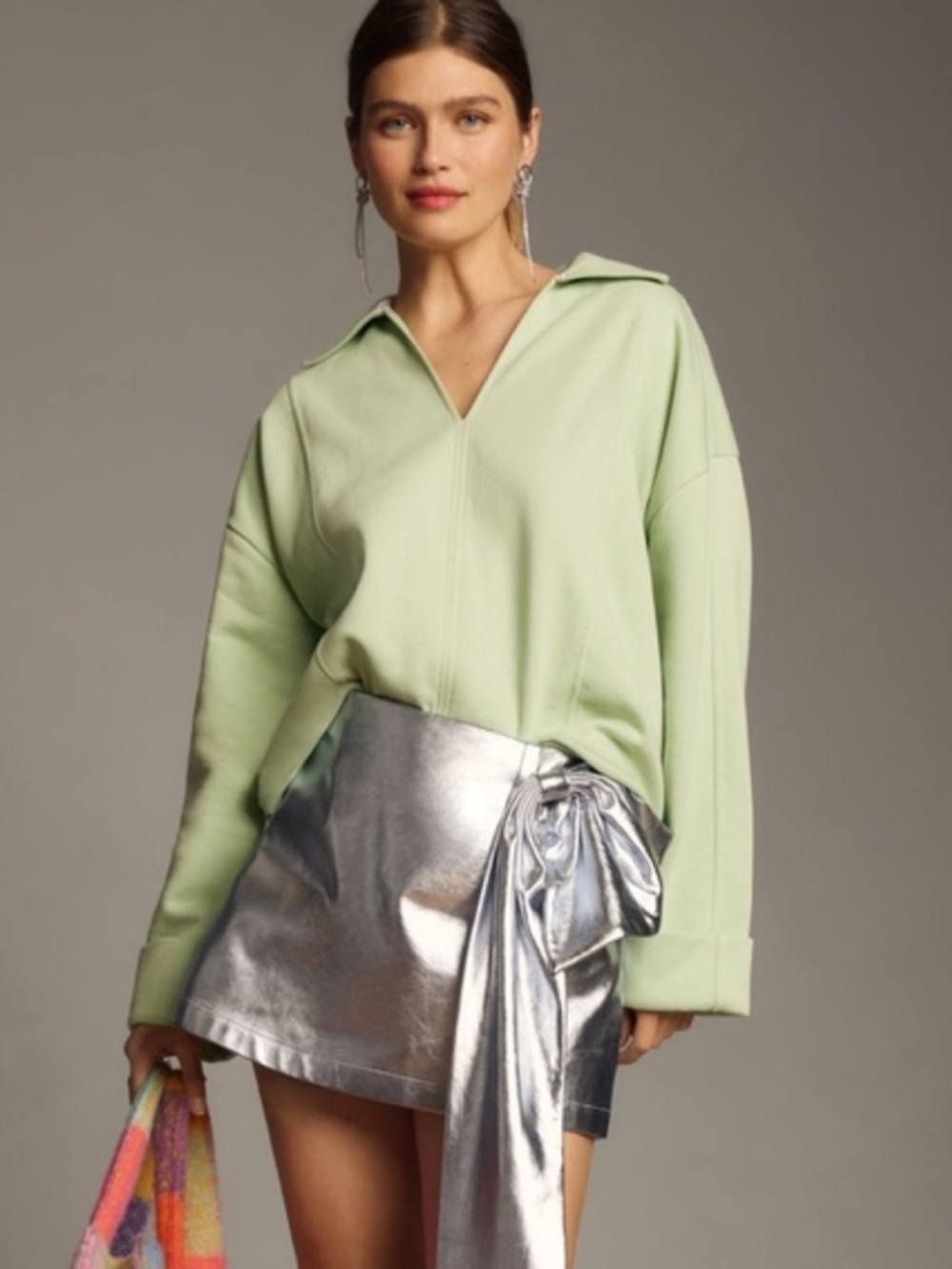Pilcro Johnny Collar Pullover Sweatshirt Green